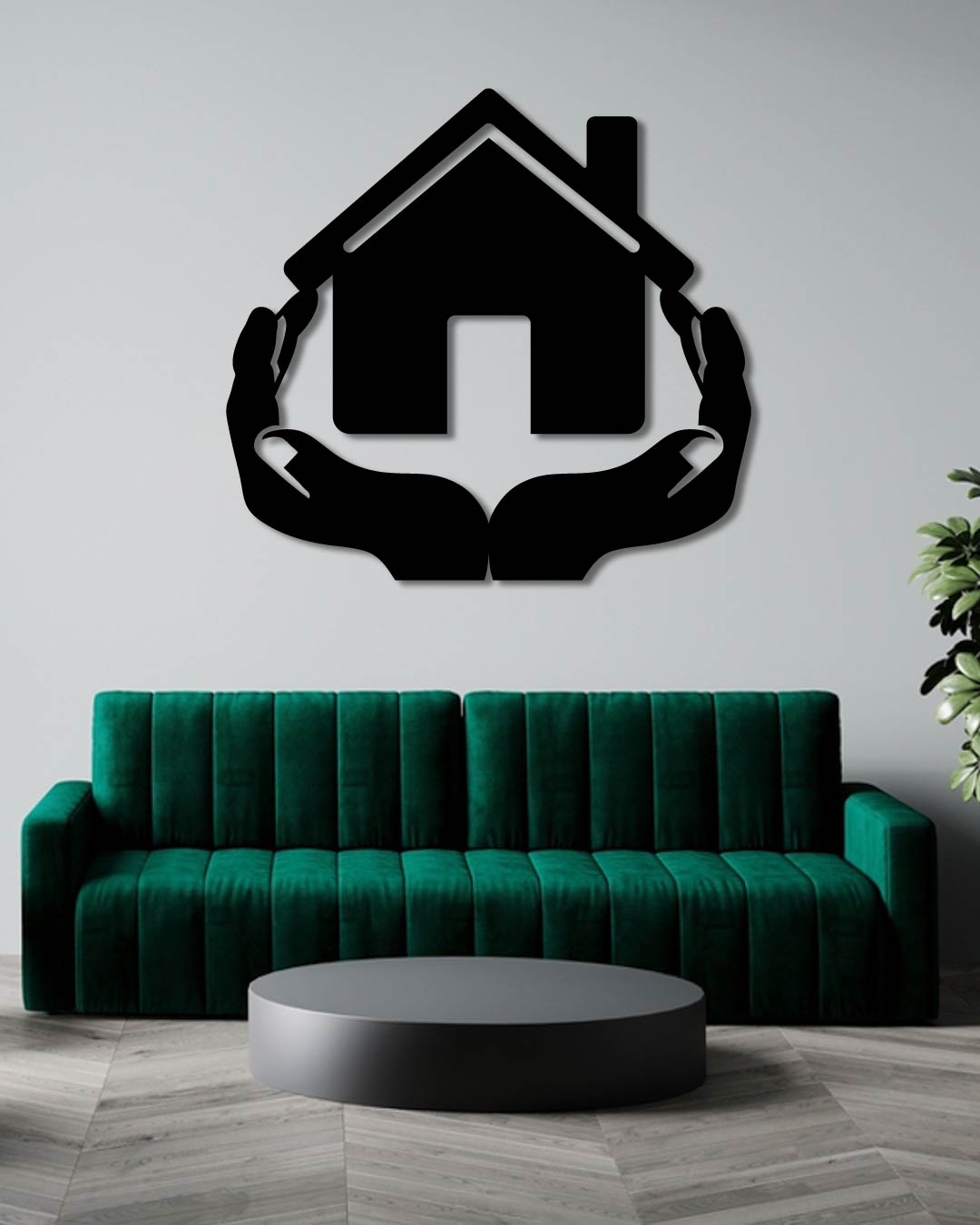 HOUSE IN HANDS METAL WALL ART