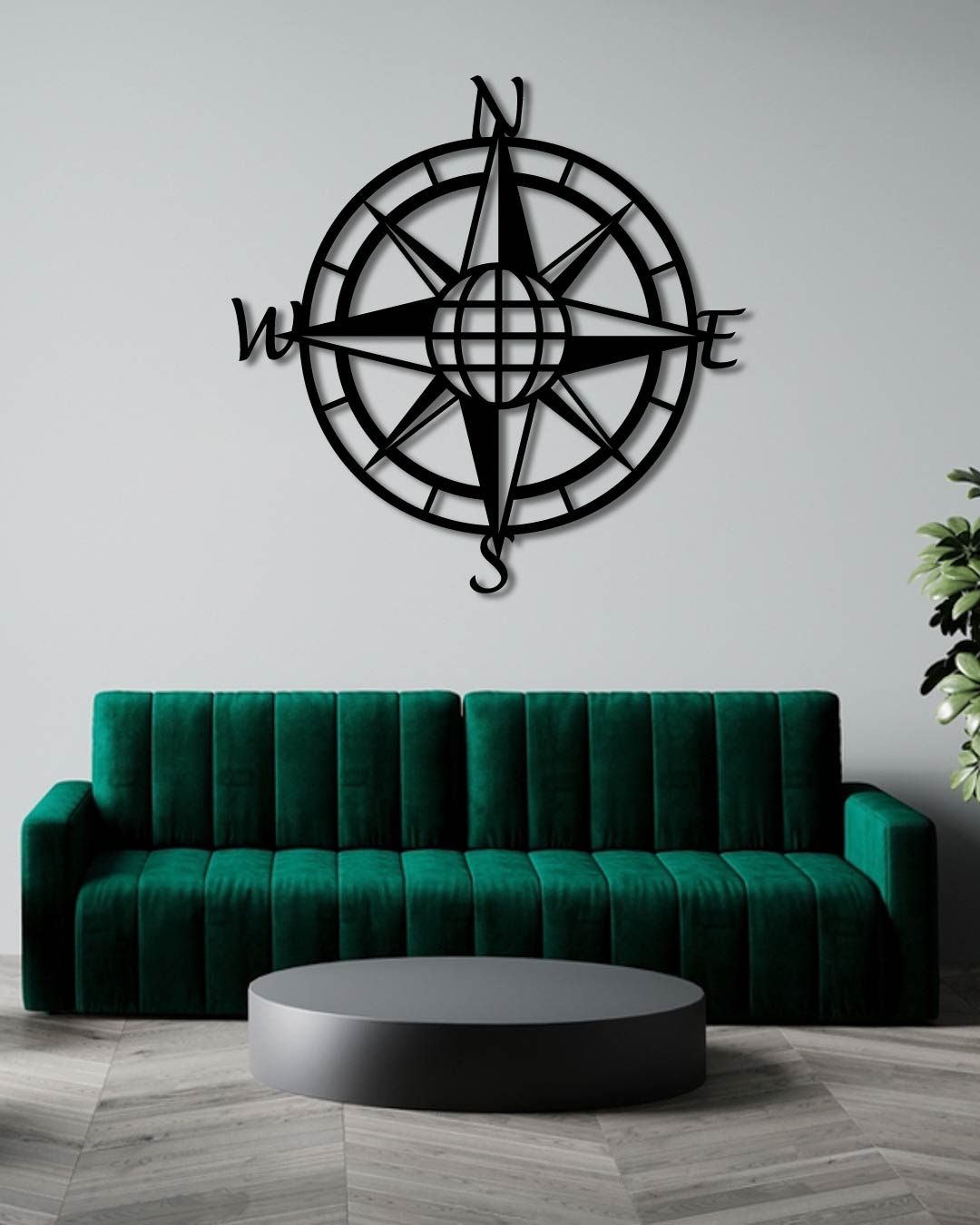 COMPASS AND GLOBE METAL WALL ART