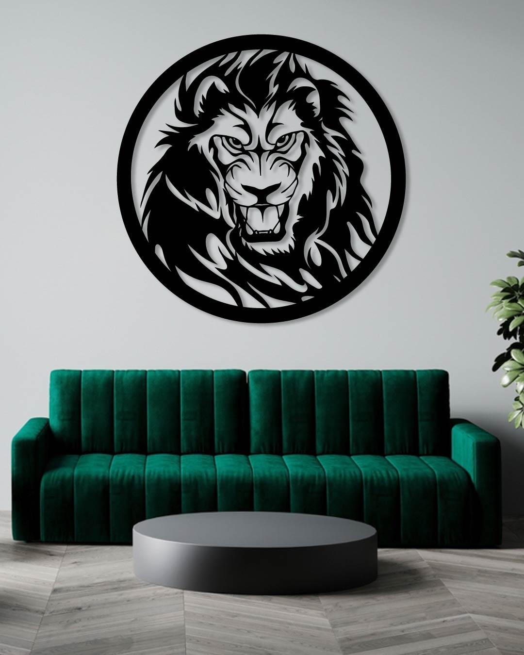 Lion Head Circle Metal Wall Art Frame