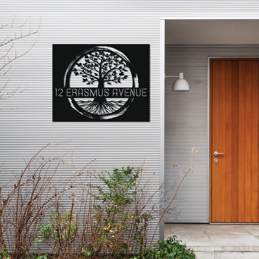 TREE OF LIFE HOUSE NUMBER PLATE METAL WALL ART