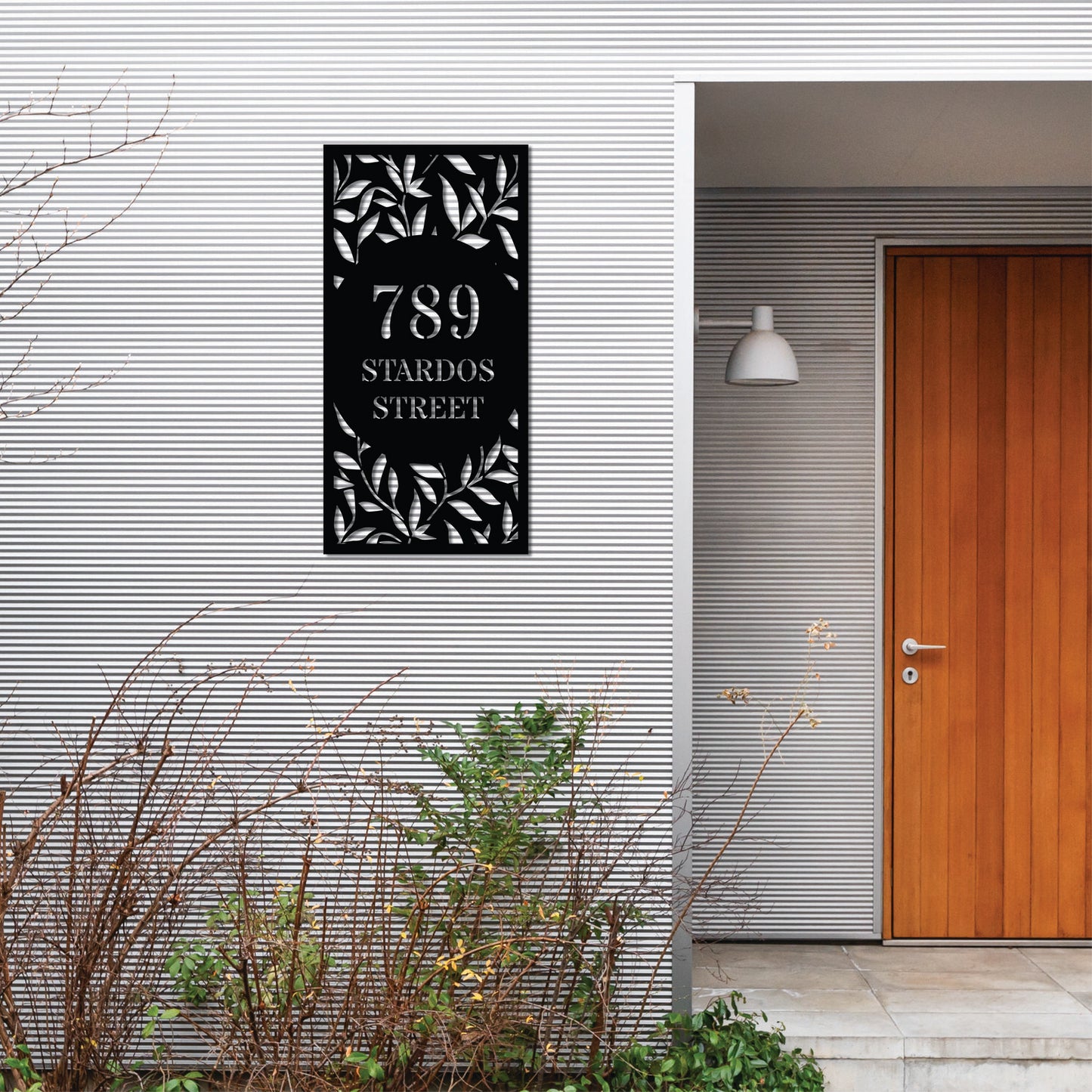 VERTICAL LEAF PATTERN HOUSE NUMBER METAL WALL ART