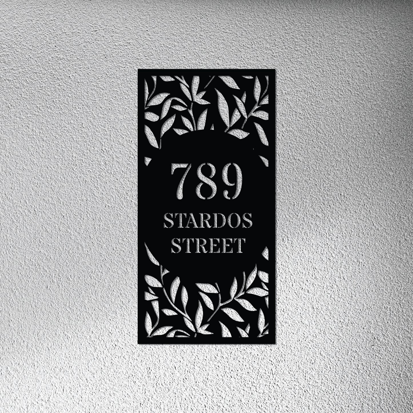 VERTICAL LEAF PATTERN HOUSE NUMBER METAL WALL ART