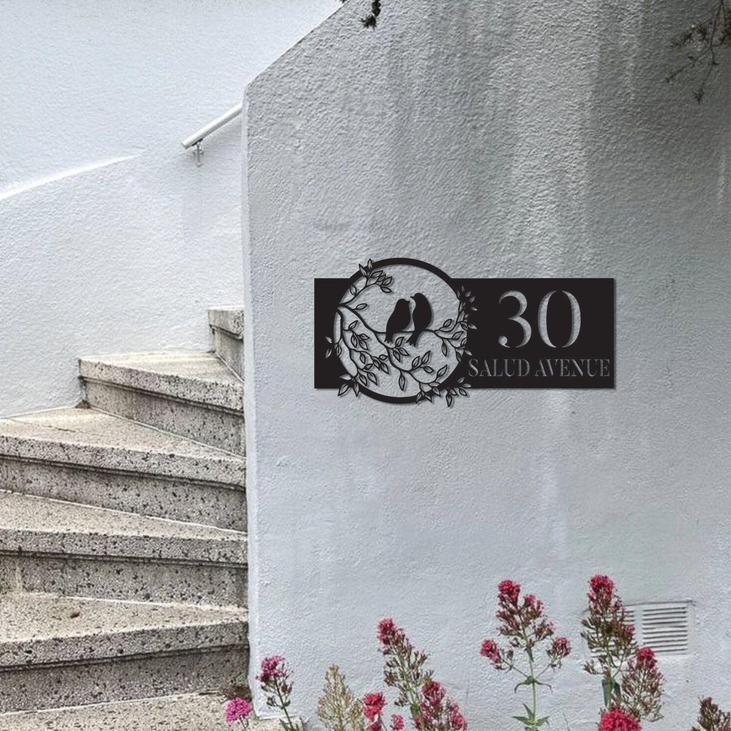 HOUSE NUMBER HORIZONTAL NATURE DESIGN METAL WALL ART