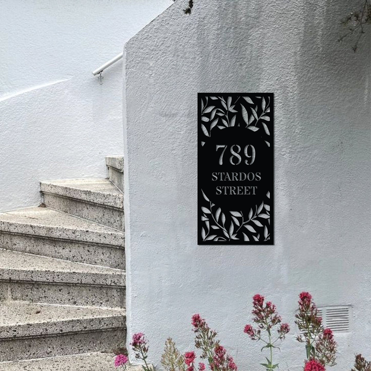 VERTICAL LEAF PATTERN HOUSE NUMBER METAL WALL ART