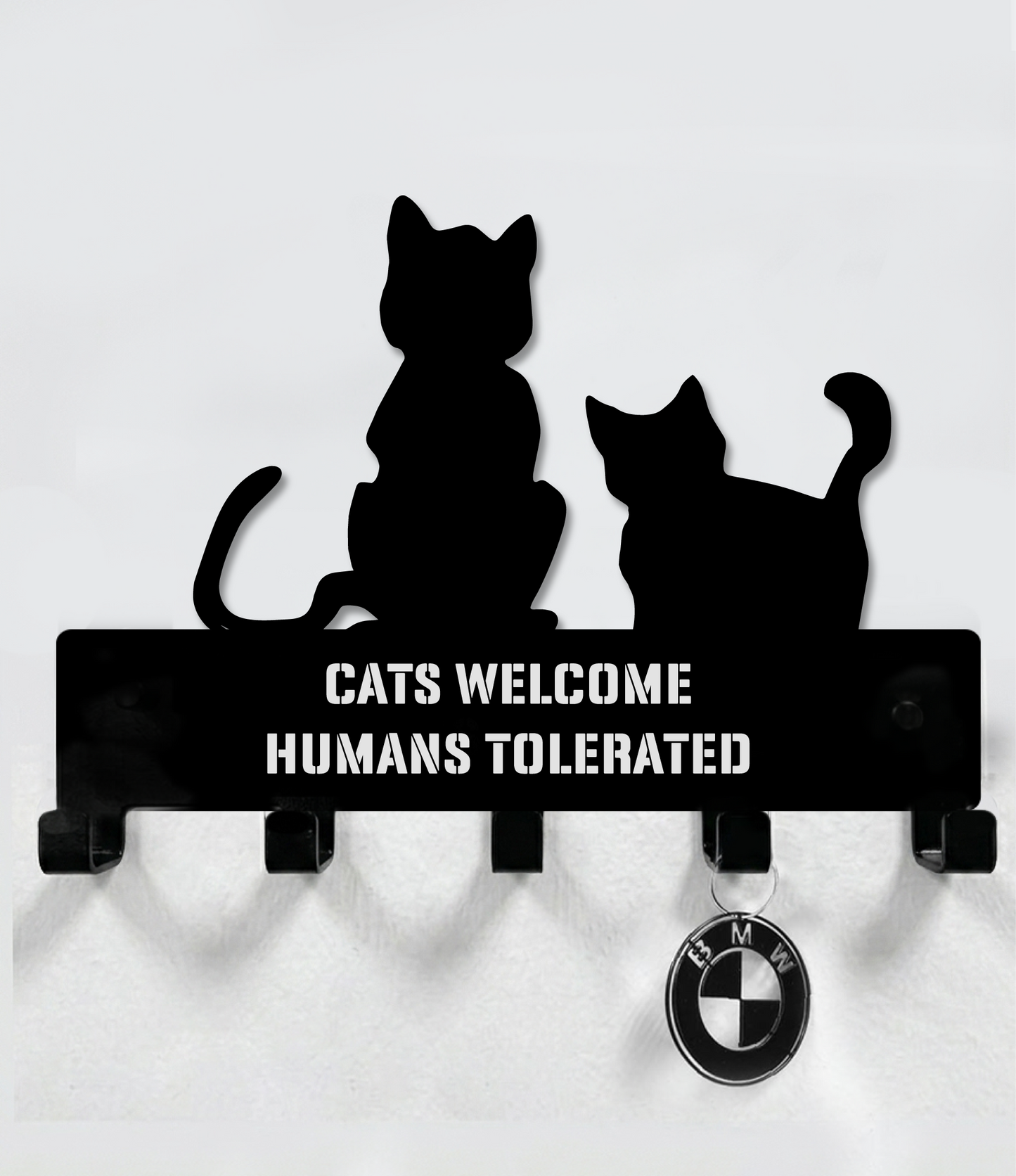 Kitten Cat "Cats Welcome, People Tolerated" Leash, Collar And Key Holder Steel / Metal