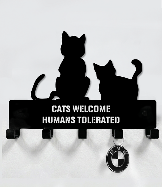 Kitten Cat "Cats Welcome, People Tolerated" Leash, Collar And Key Holder Steel / Metal