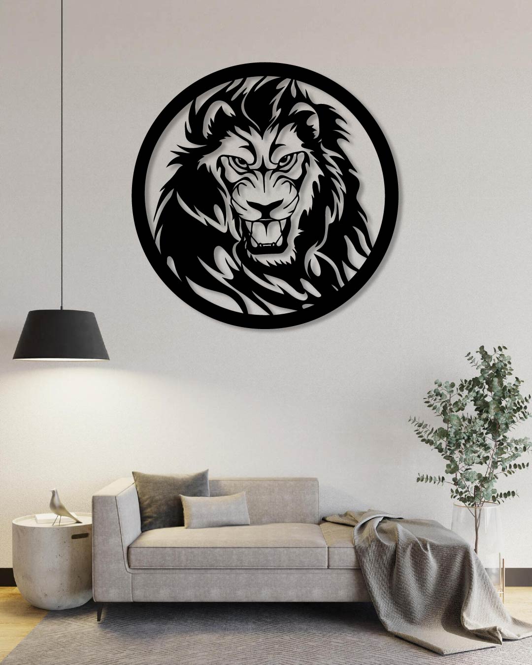 Lion Head Circle Metal Wall Art Frame