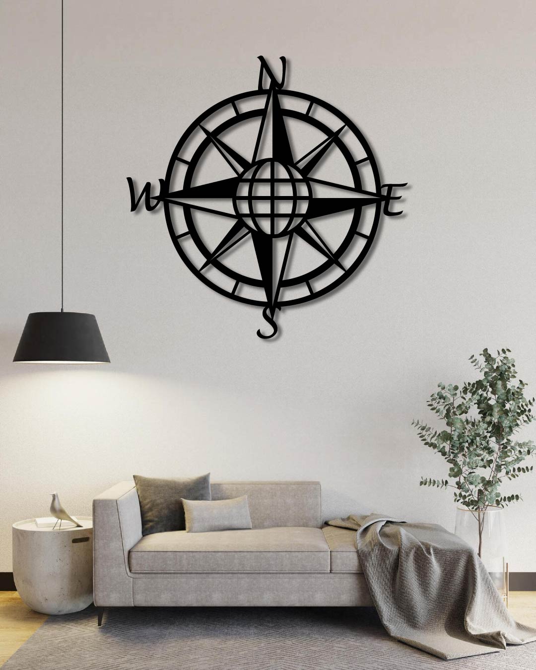 COMPASS AND GLOBE METAL WALL ART