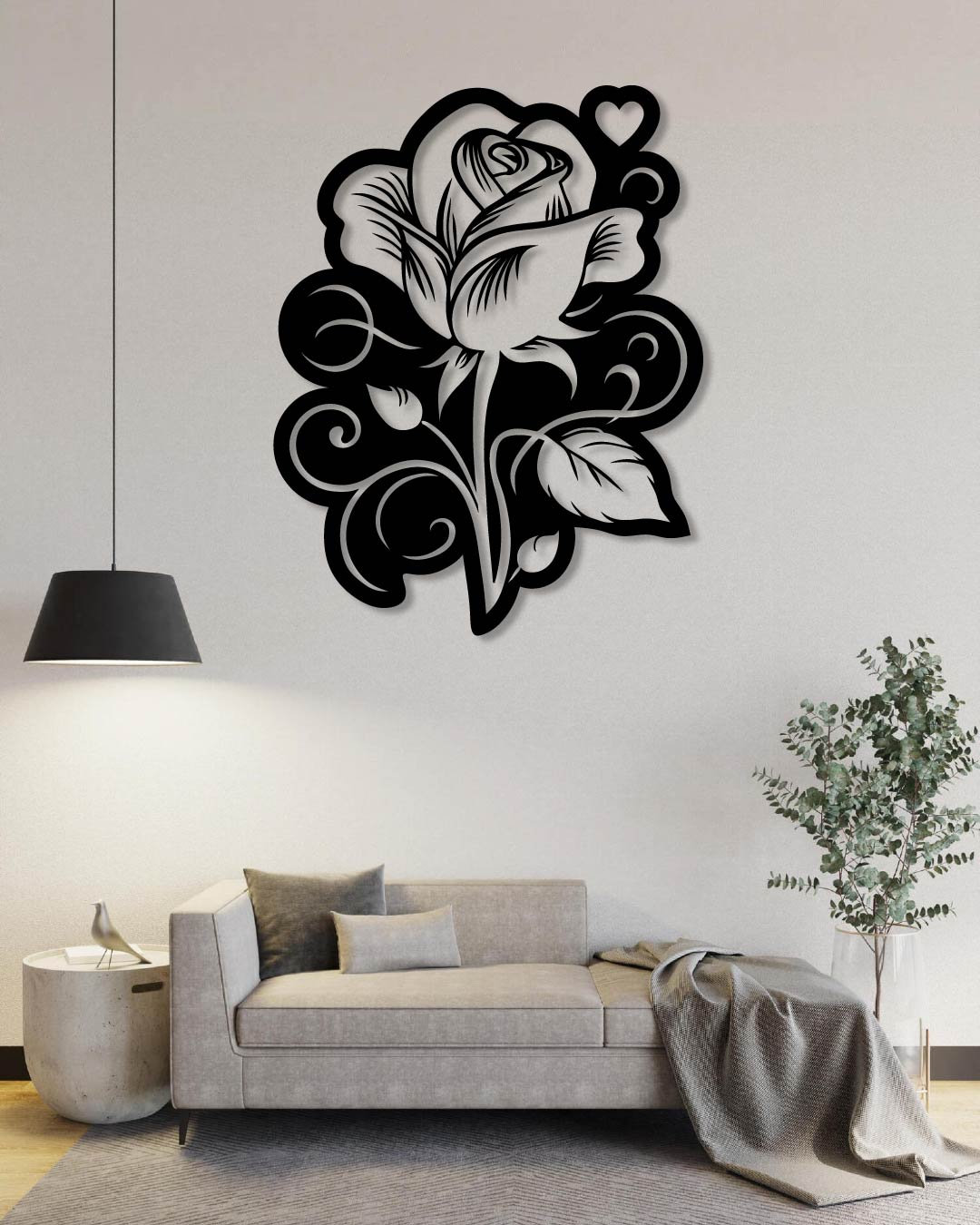 ROSE HEART SWIRLS METAL WALL ART