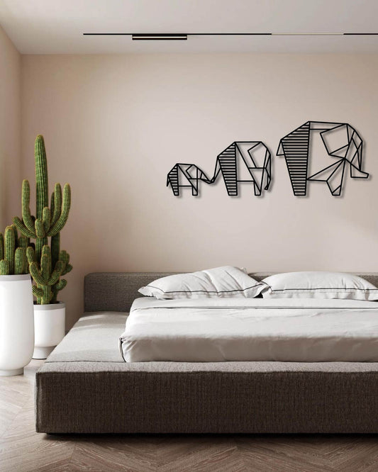 ELEPHANT FAMILY GEOMETRIC Metal wall art frame