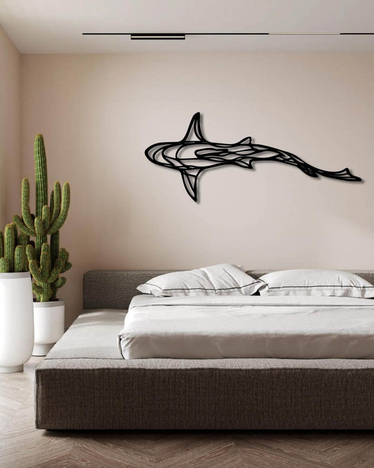 SHARK SWIMMING IN THE OCEAN silhouette METAL WALL ART FRAME ZEN ABSTRACT 