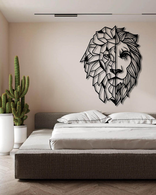 AFRICAN LION METAL WALL ART FRAME 2 DESIGNS IN ONE SLIP IN THE MIDDLE ABSTRACT AND DETAILED