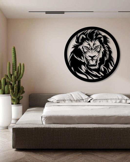 Lion Head Circle Metal Wall Art Frame