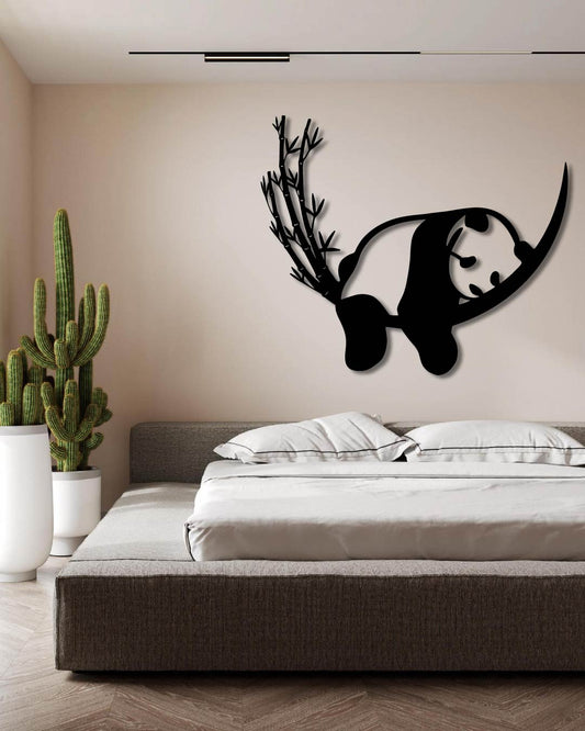 SLEEPING PANDA ON A BRANCH OF BAMBOO ZEN ABSTRACT CUTE METAL WALL ART FRAME