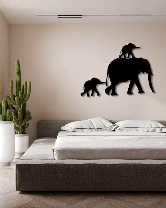 ELEPHANT WITH 2 SMALL BABY ELEPHANTS PARENTING PARENTHOOD METAL WALL ART ABSTRACT SAFARI BIG FIVE METAL WALL ART FRAME