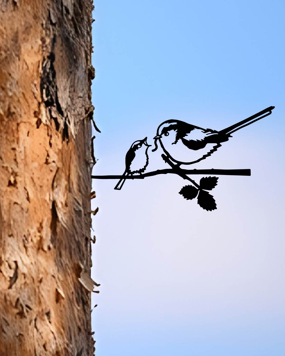 LONG-TAILED TIT & CHICK Bird knock in metal art silhouette