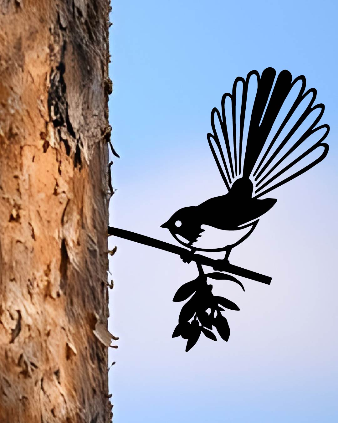 FANTAIL Bird knock in metal art silhouette