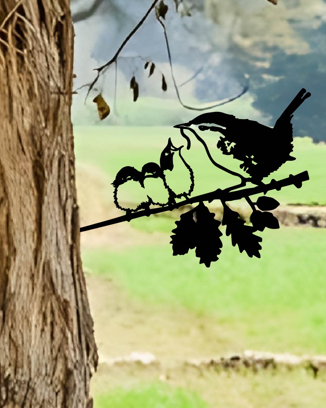 Wren And Chicks Bird Knock In Metal Art Silhouette