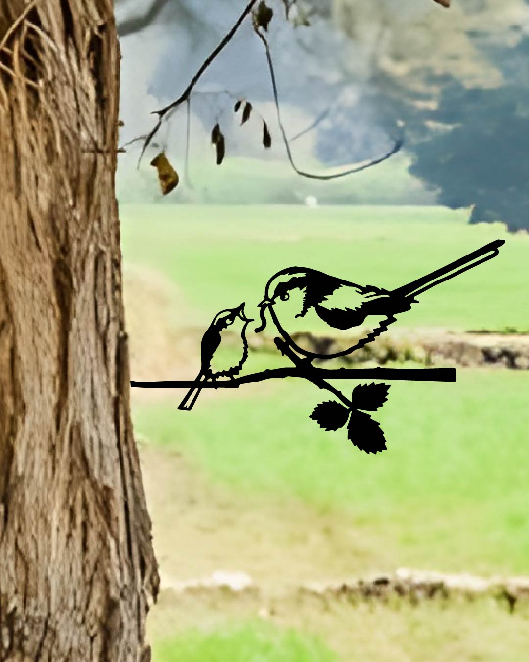 Long-tailed Tit & Chick Bird Knock In Metal Art Silhouette