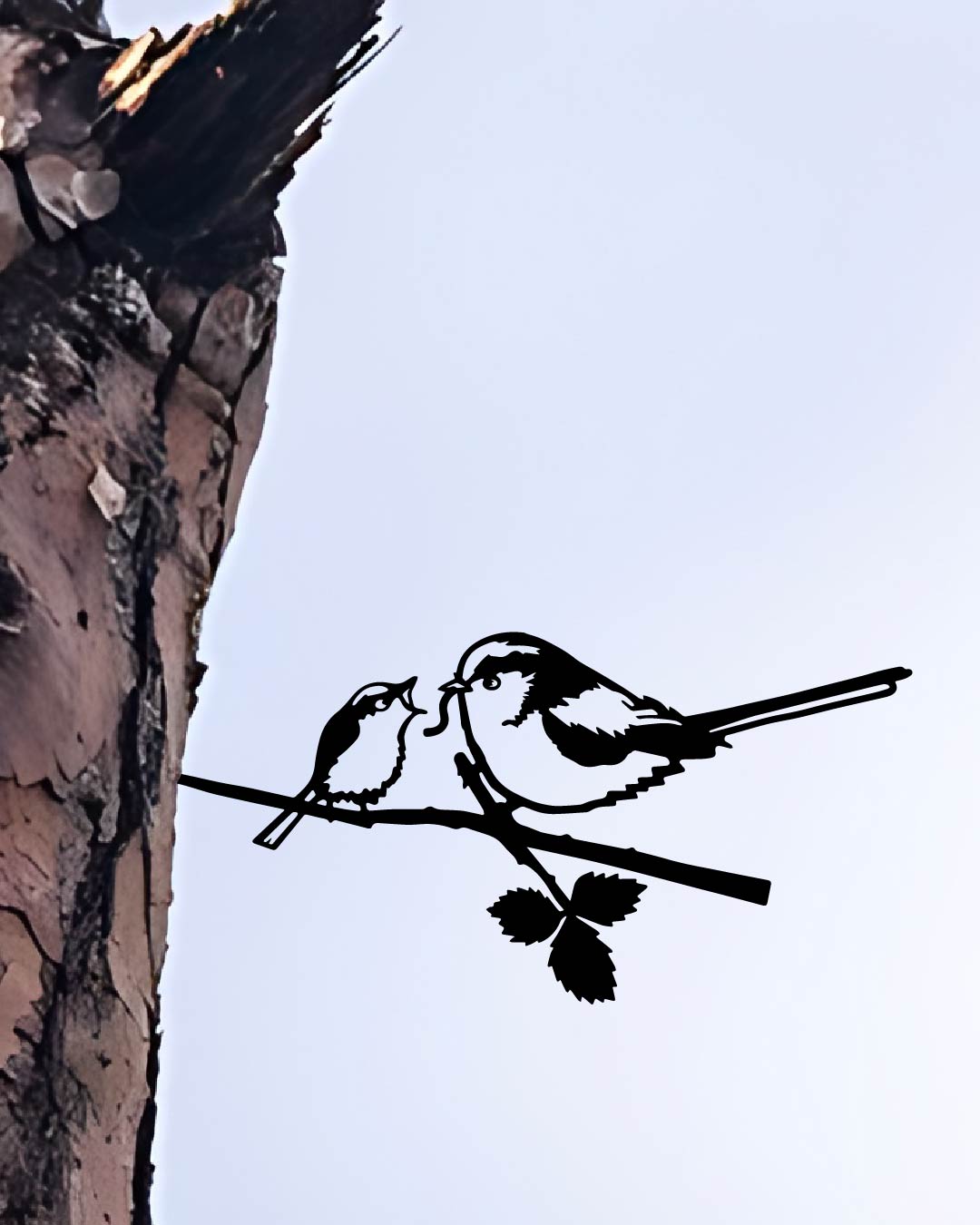 Long-tailed Tit & Chick Bird Knock In Metal Art Silhouette